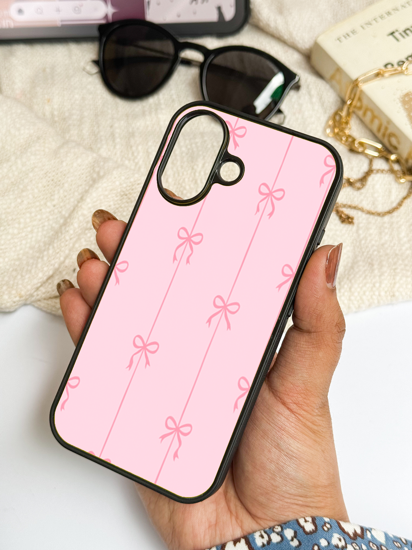 pink bows Back Cover For iPhone 11,12,13,14,15,16 Models