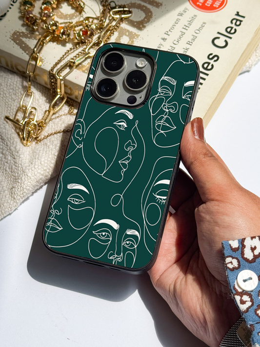 Line Art Lady Back Cover For iPhone 11,12,13,14,15,16 Models