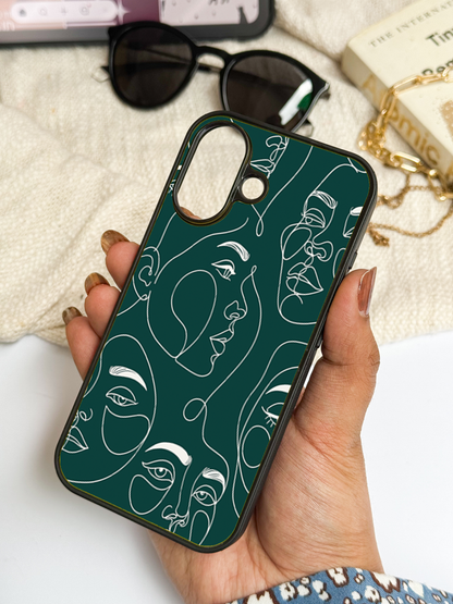 Line Art Lady Back Cover For iPhone 11,12,13,14,15,16 Models