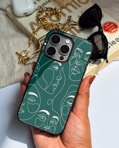 Line Art Lady Back Cover For iPhone 11,12,13,14,15,16 Models